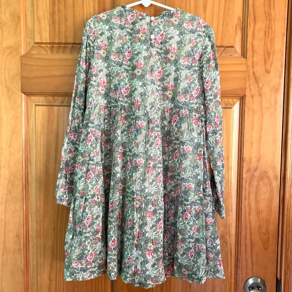 Girls size 10 Polo Ralph Lauren green floral tiered flowy long sleeved dress